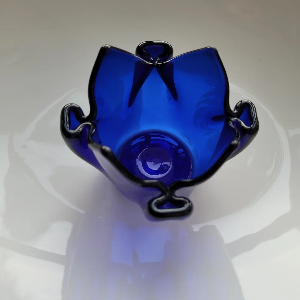 Vintage Partylite Sapphire Votive  Candle Holders Cobalt Blue Handkerchief Glass